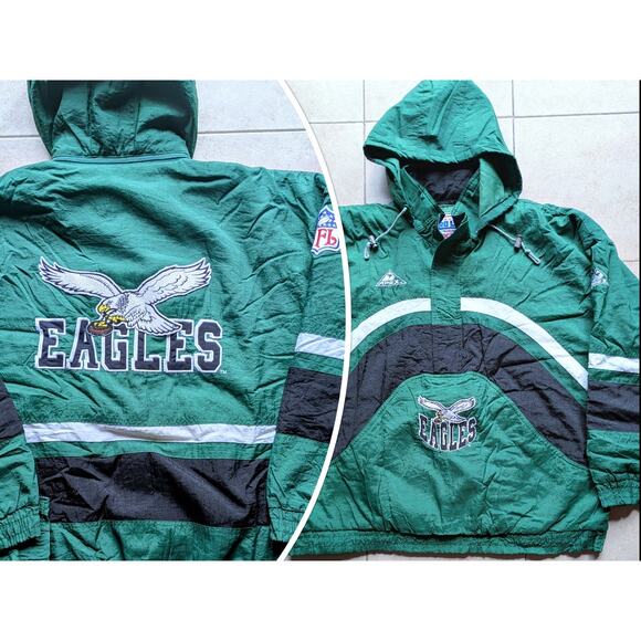 Philadelphia Eagles 90s APEX puffer 1/2 pullover jacket L kelly blk NFL Pro vtg